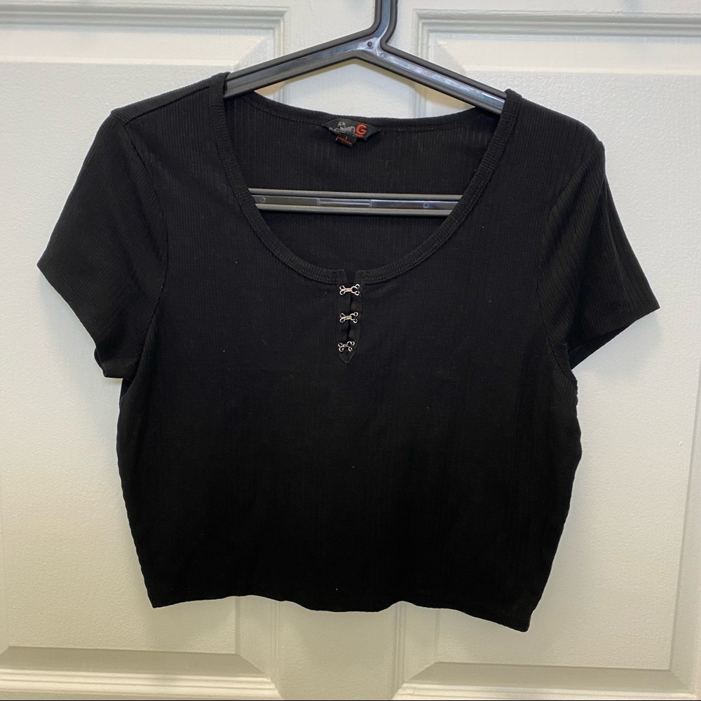 G by Guess Black Ribbed Crop T-shirt